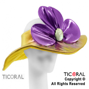 SOMBRERO CAPELINA CON FLOR METAL AMARILLO x 1